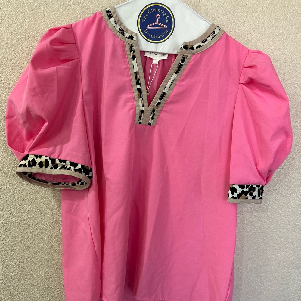 Entro Pink Blouse with Animal Print Detail - Picture 2 of 4